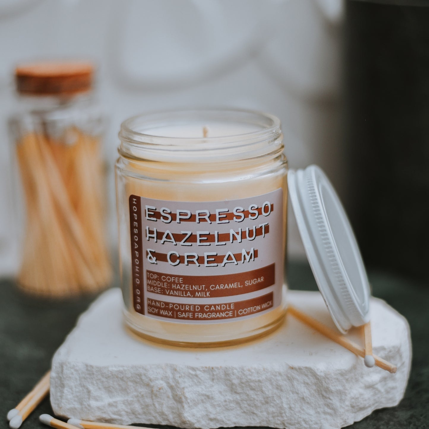Espresso, Hazelnut & Cream 8 oz Candle - HOPESOAPOHIO