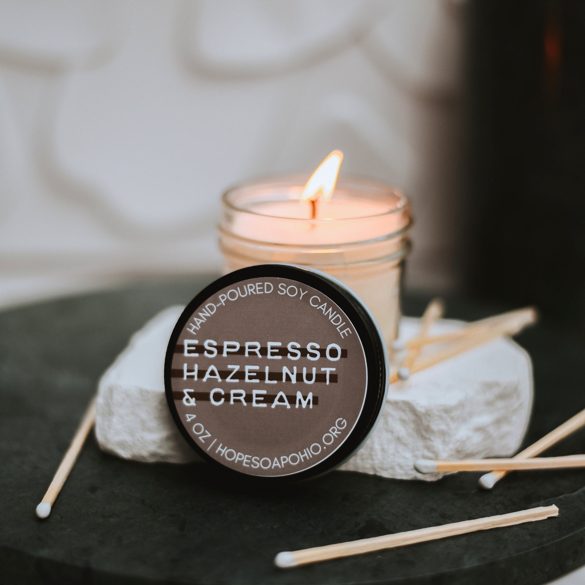 Espresso, Hazelnut & Cream 4 oz Candle - HOPESOAPOHIO